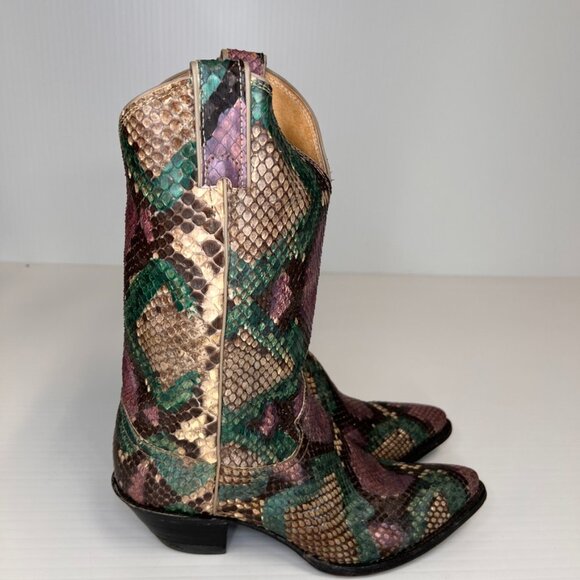 Justin Boot Women 8.5 Hand Painted Python Cowboy Work Party Limited USA Core Ex - Picture 5 of 15
